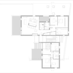 Casa M10 Planimetria del piano primo. Alloggio con terrazzo e loggia e zona notte della villetta.