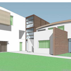 Casa M10 Prospettiva renderizzata. Vista dal giardino interno privato.