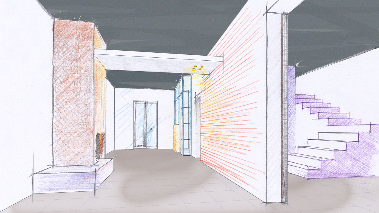 Casa B04 Schizzo progettuale del soggiorno
